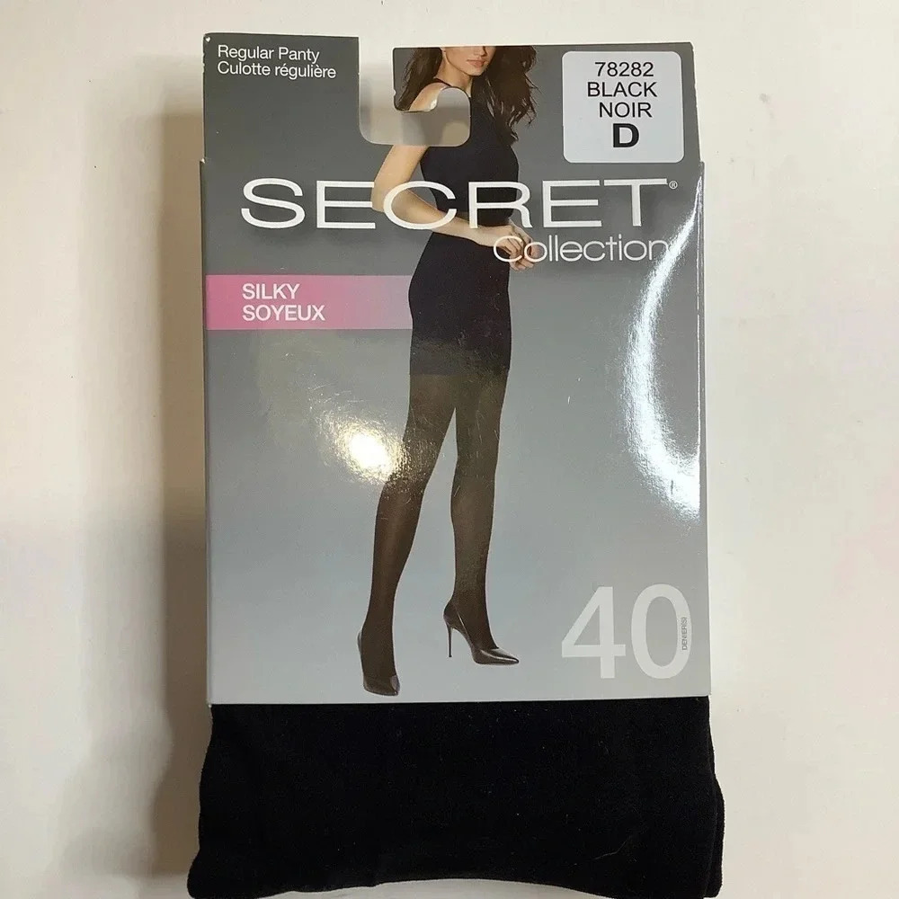NWT SECRET Black Silky Opaque Tights 40 Denier Stockings Size D